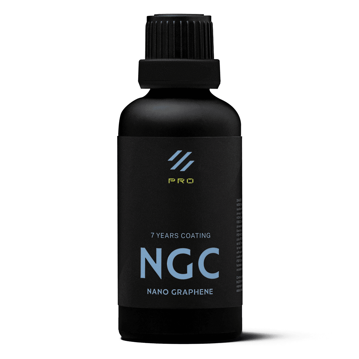 a black bottle with white text